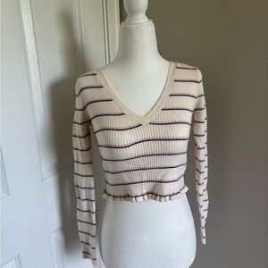 Striped V-Neck Cropped Sweater